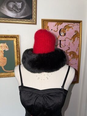 Y2K Red Fur Lined Beanie